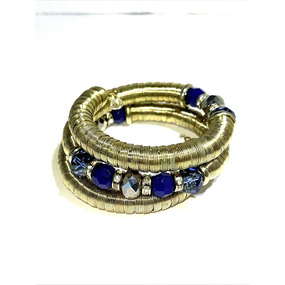 Bracelet Wrap Around Beads Gold Tone Metal Twist Slink E Rhinestoned Spacers